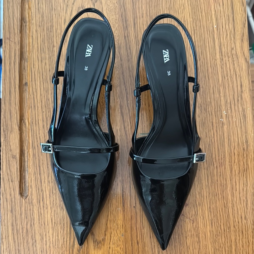 Zara Black Patent Leather Heels Sleek Design